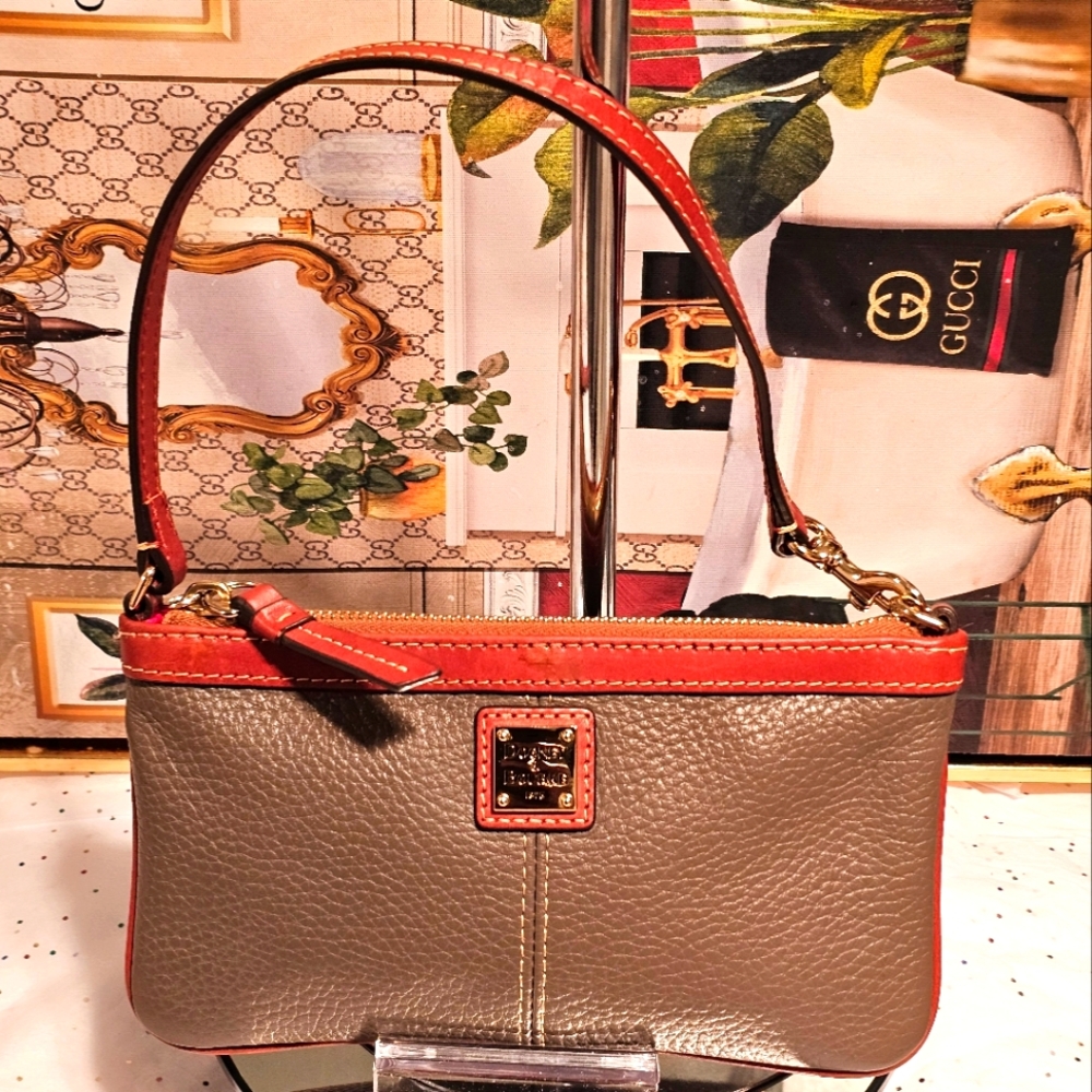 Dooney & Bourke Pebbled Leather Green and Brown Wrislet/ Mini Bag